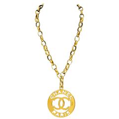 1980's Chanel Large Logo Pendant and Chain Link Necklace 11