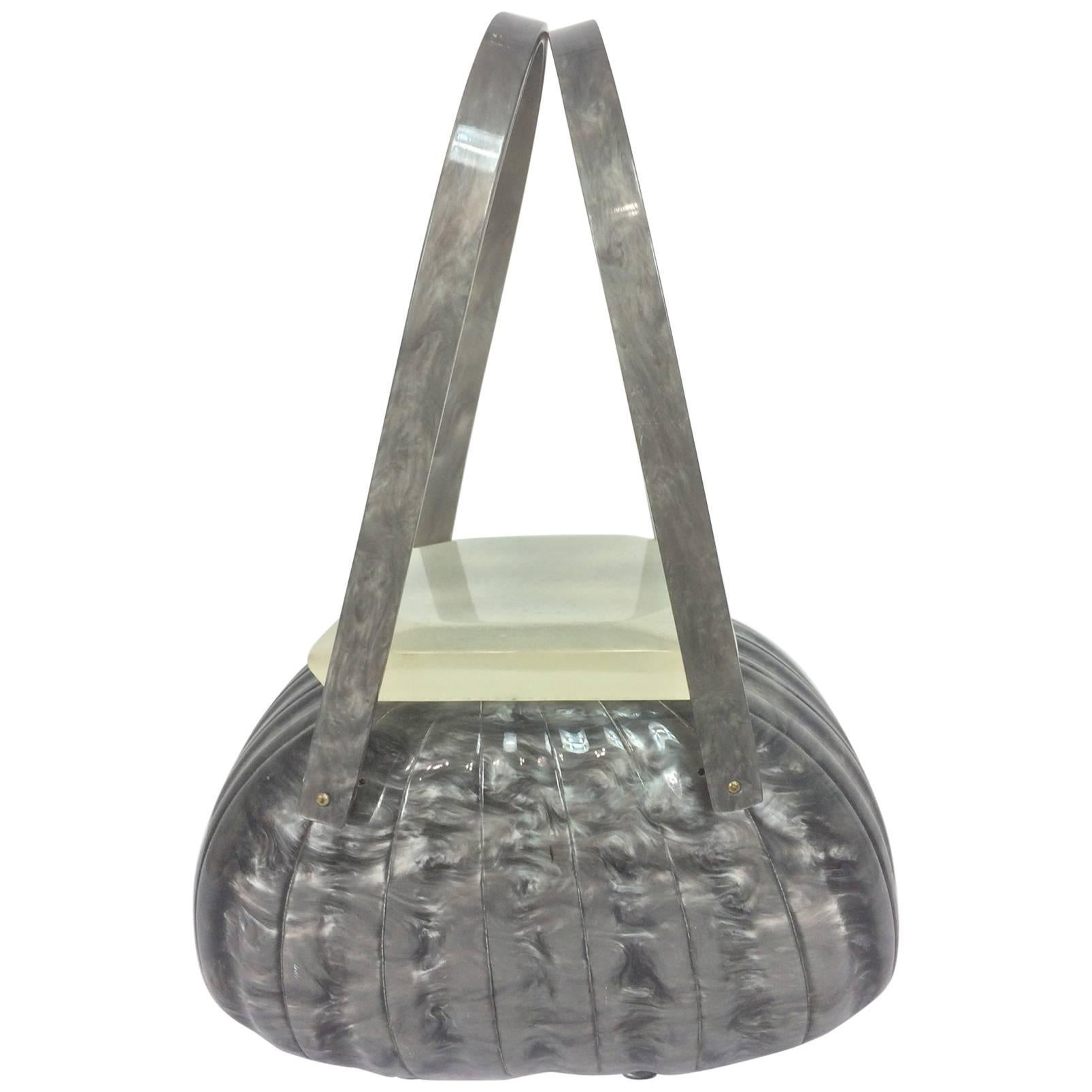 Vintage Llewellyn grey pearlized Lucite double handle handbag 1950s