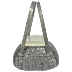 Vintage Llewellyn grey pearlized Lucite double handle handbag 1950s