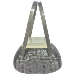 Vintage Llewellyn grey pearlized Lucite double handle handbag 1950s 11
