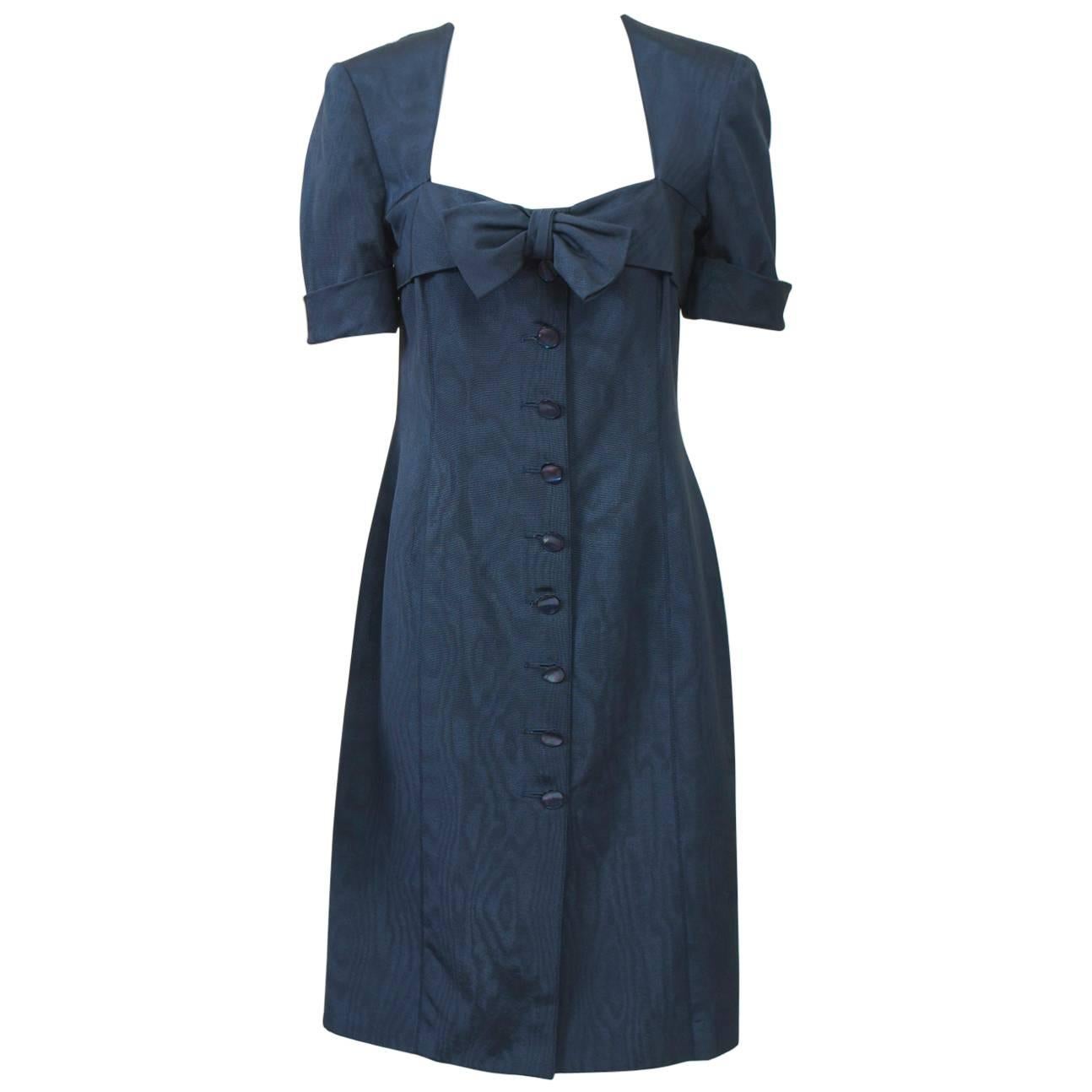Ungaro Stahlblaues 1980er Jahre Kleid im Angebot