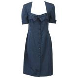 Ungaro Stahlblaues 1980er Jahre Kleid