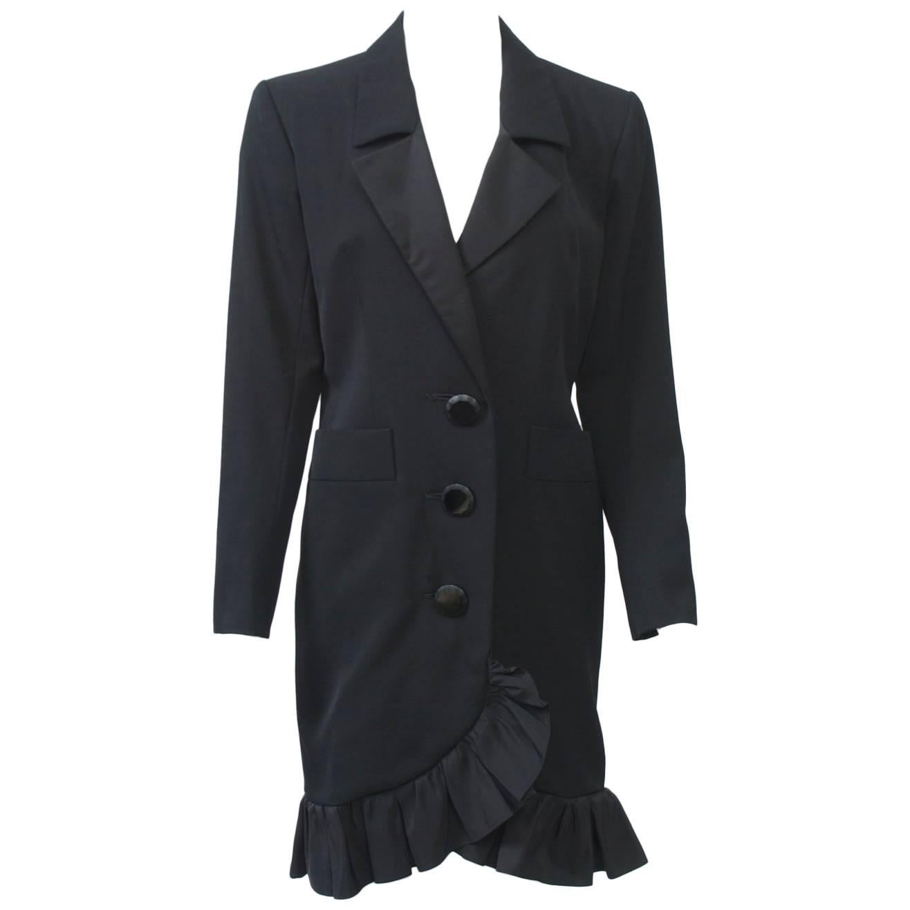 YSL Black Coat Dress with Ruffle