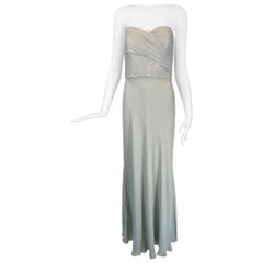 Ralph Lauren Black Label Pale Blue Silk Strapless Draped Bodice Bias Cut Gown 8
