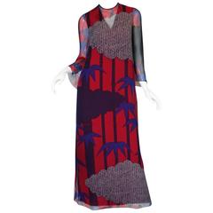 Early 1980s Hanae Mori Bamboo Print Silk Chiffon Dress 5