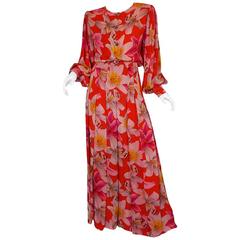 1980s Galanos Brilliant Floral Silk Chiffon Pant & Jacket Set 4