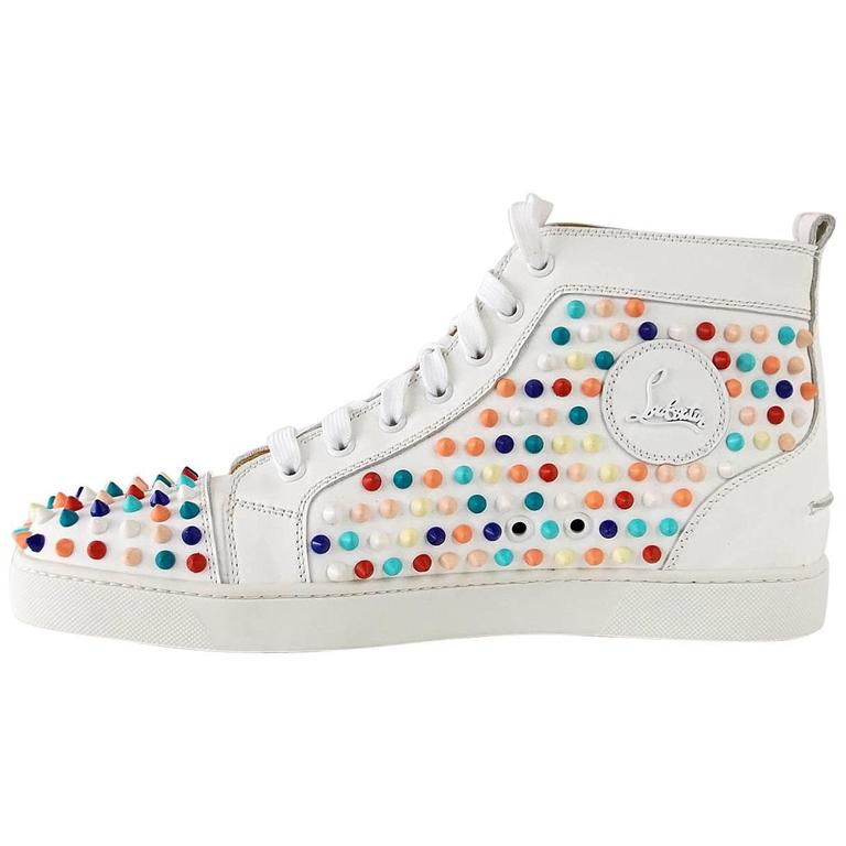 CHRISTIAN LOUBOUTIN White Louis Flat Candy Spikes 43 / 10 at 1stDibs