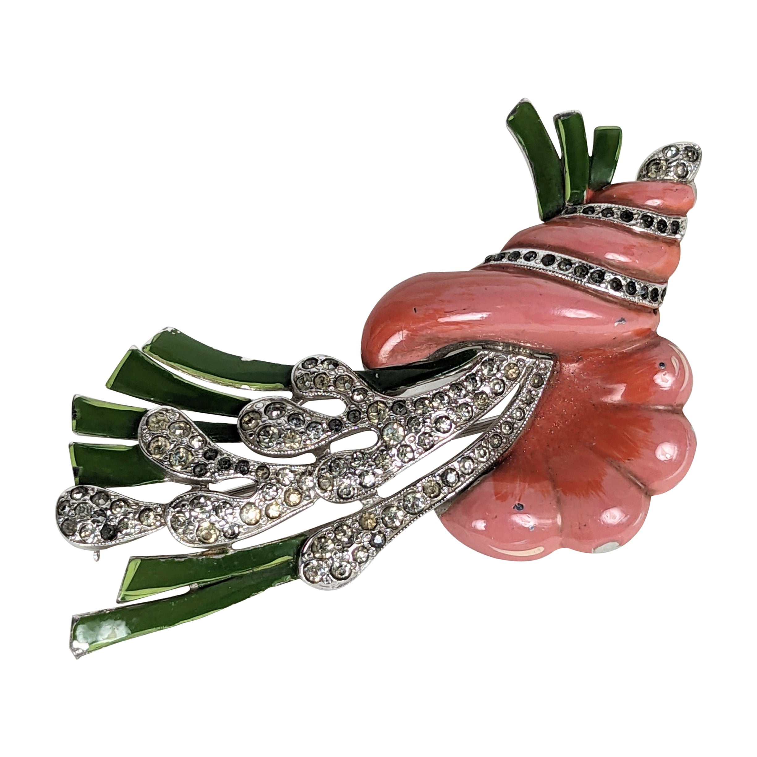 Spilla Trifari Art Deco con conchiglia smaltata, Alfred Phillipe