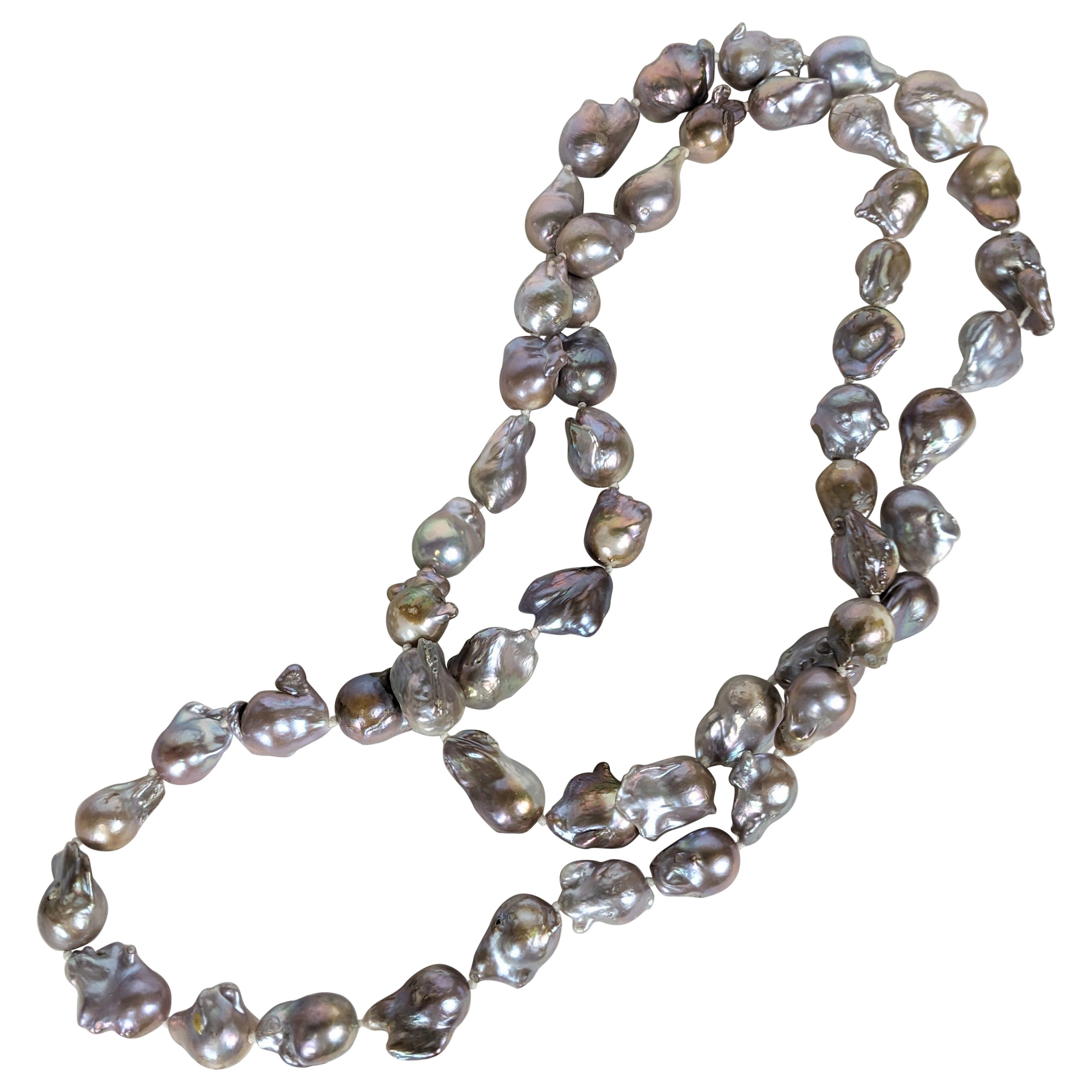 Natural Baroque Grey Pearl Long Necklace