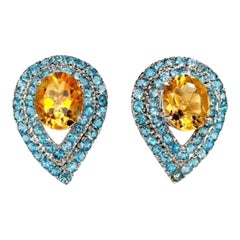 Oval Citrine and Blue Topaz Reversed Pear Stud Earrings Set in Sterling Silver