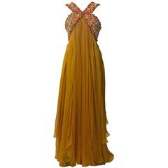 Christian Dior Resort 2009 Runway Marigold Yellow Orange Beaded Chiffon Gown 4