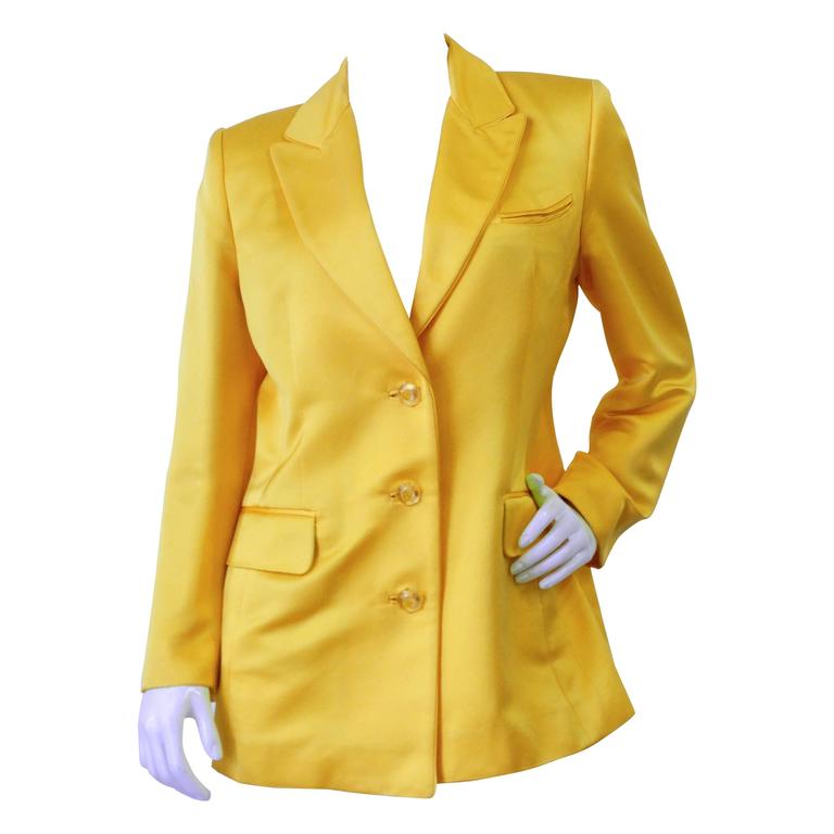 1980s Pam McMahon Couture Satin Yellow Blazer For Sale at 1stDibs