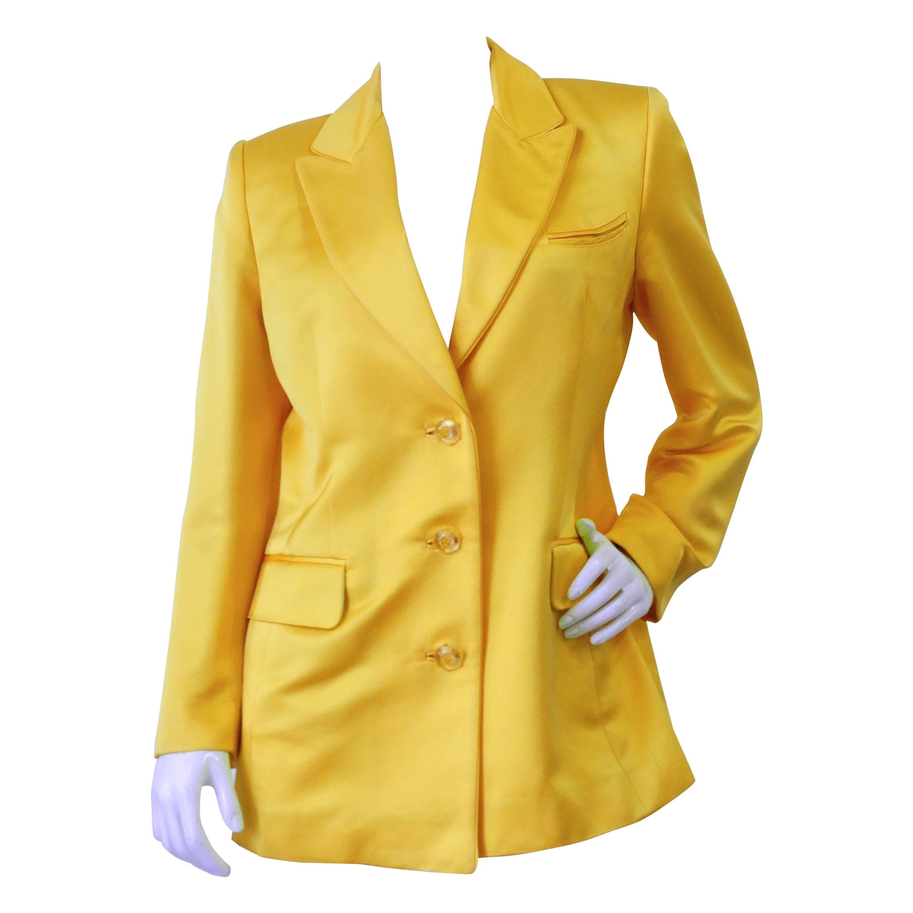 1980s Pam McMahon Couture Satin Yellow Blazer