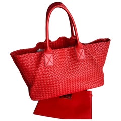 Bottega Veneta Cabat Large Intreccio Red Leather 40cm