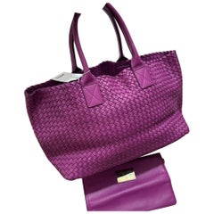 Bottega Veneta Cabat Large Intreccio Leather Tote Bag Purple with Pouch 42cm