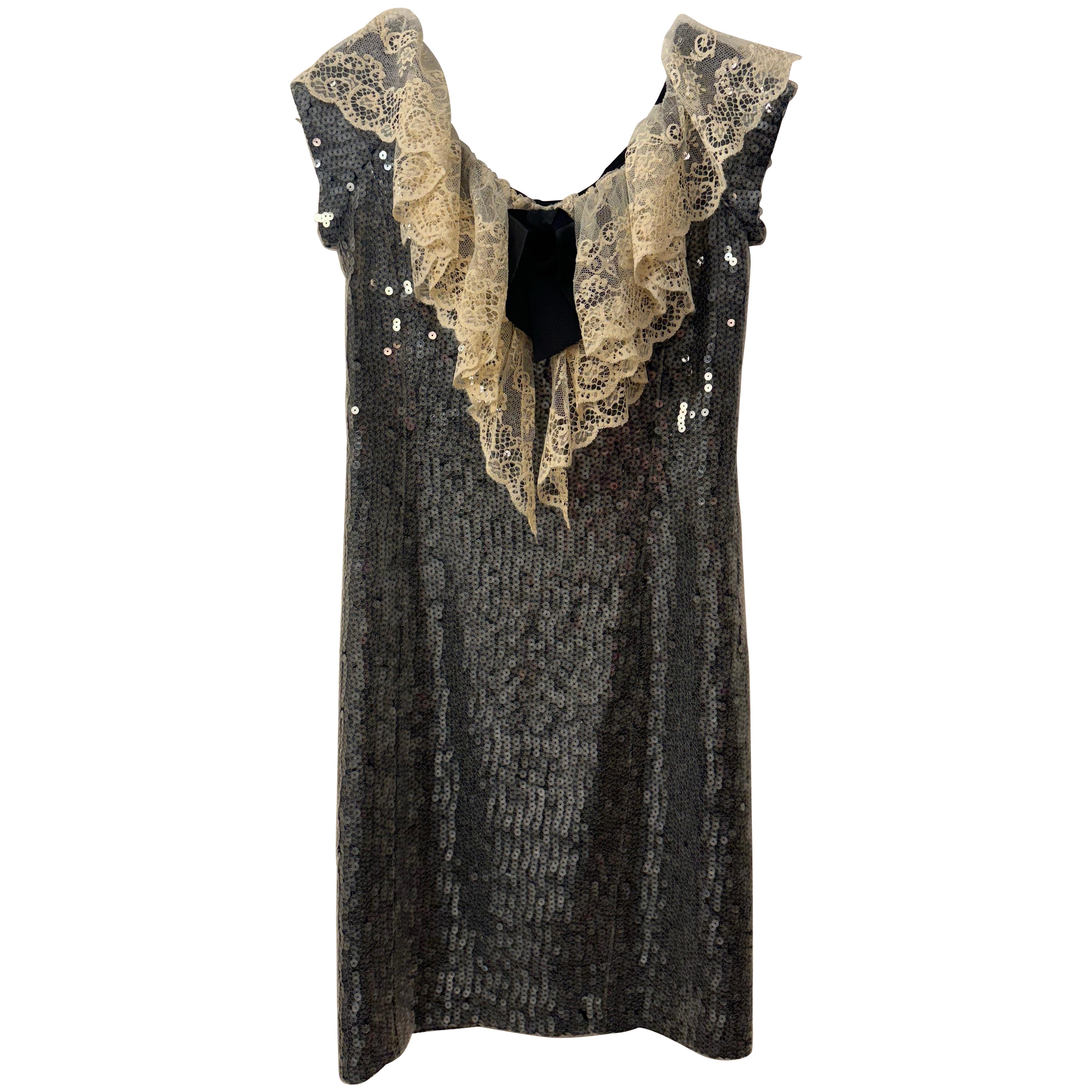 Chanel Autumn ’94 Lace Collar Sequin Shift Dress For Sale