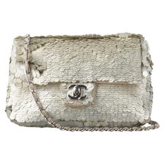 Chanel Paillette Flap Bag Rectangular Mini Glitter Sequins Silver