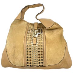 Gucci Jackie Vintage Medium Tan Brown Suede Leather Gold Hardware