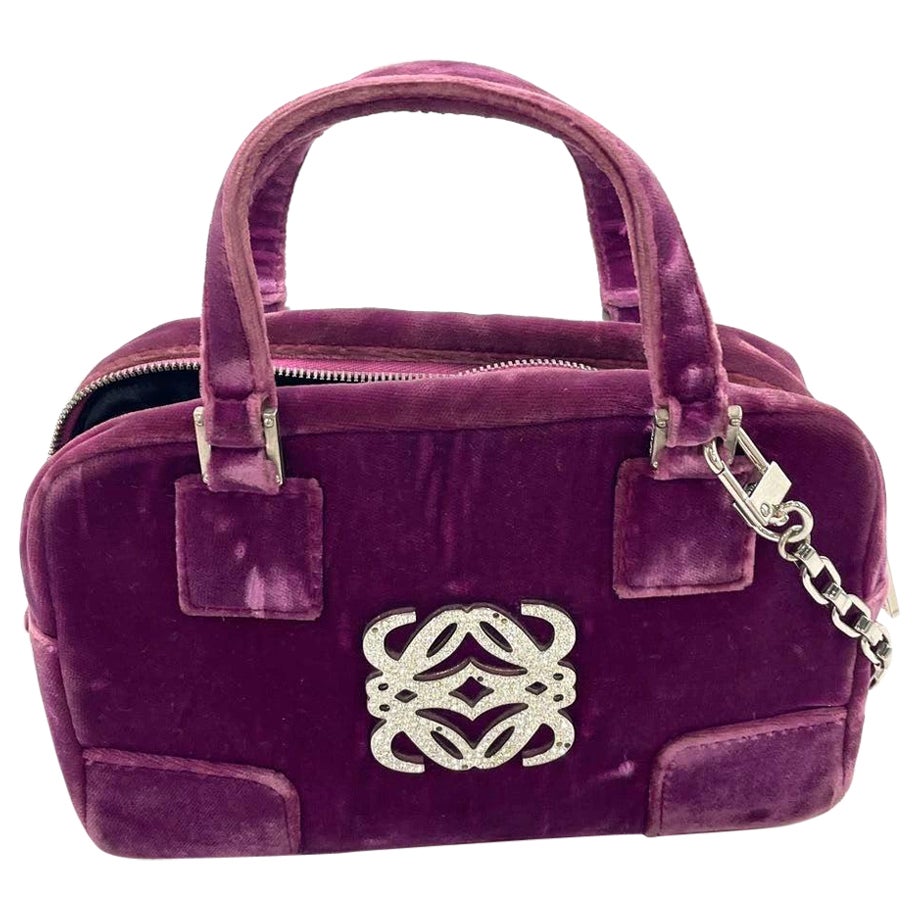 Loewe Amazona 19 Mini Handbag in Purple Velvet with Crystal Logo For Sale