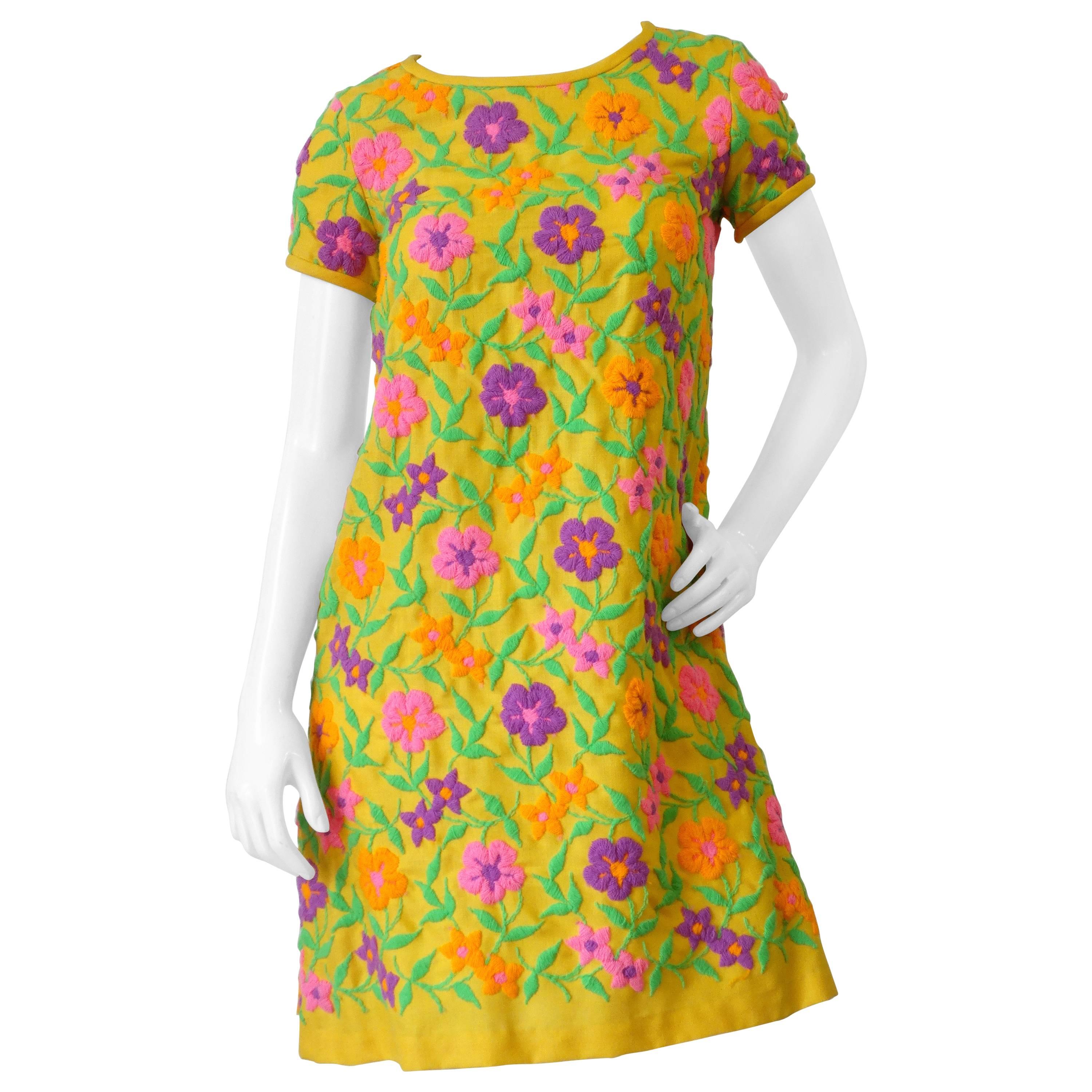 1970s Floral Embroidery Mod Scooter Dress