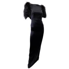 Black and Purple Fendi Silk Fox Fur Sleeve Scoop Back Maxi Gown