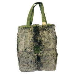 Chanel green “CC” fur and suede tote bag