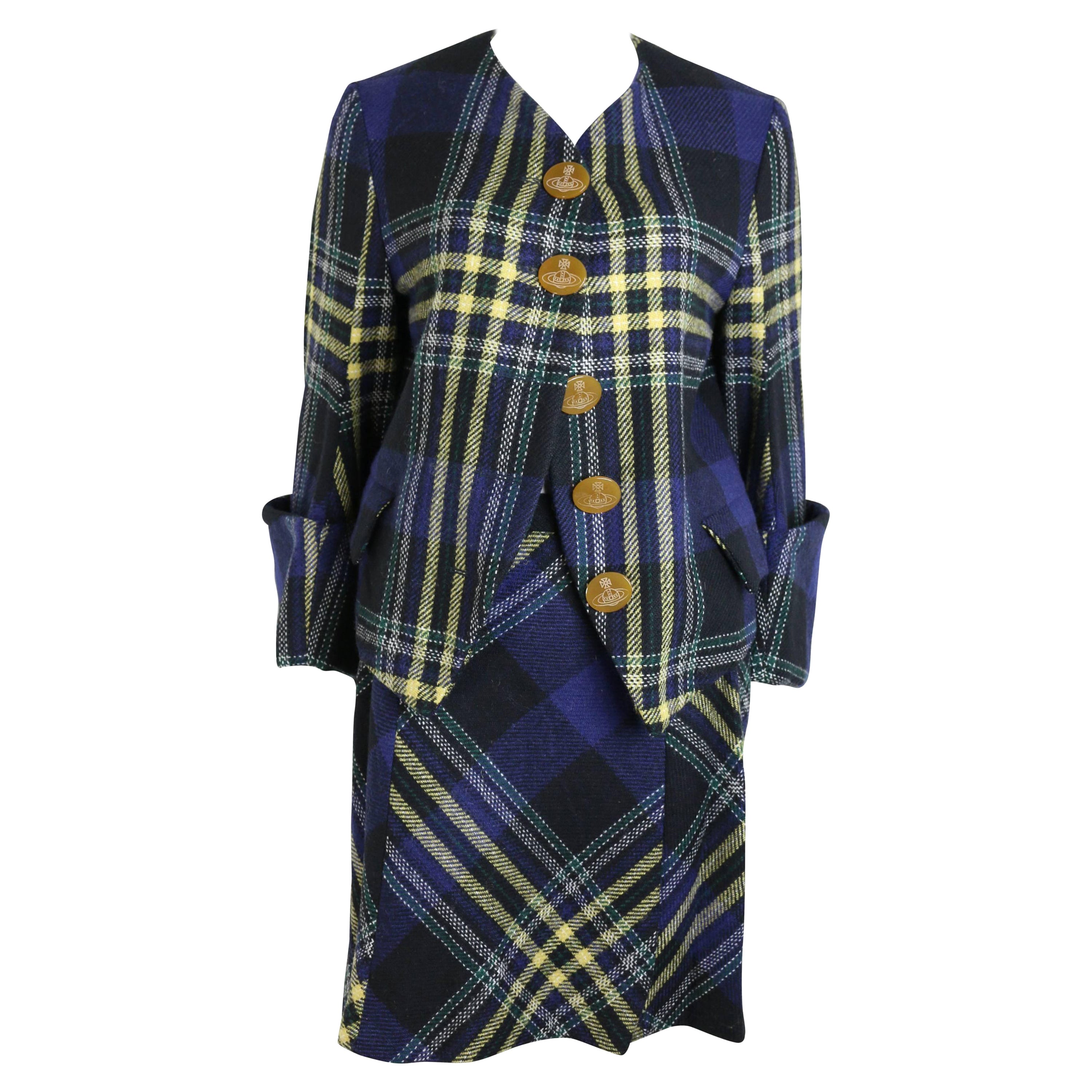 Iconic Vivienne Westwood wool tartan suit set For Sale