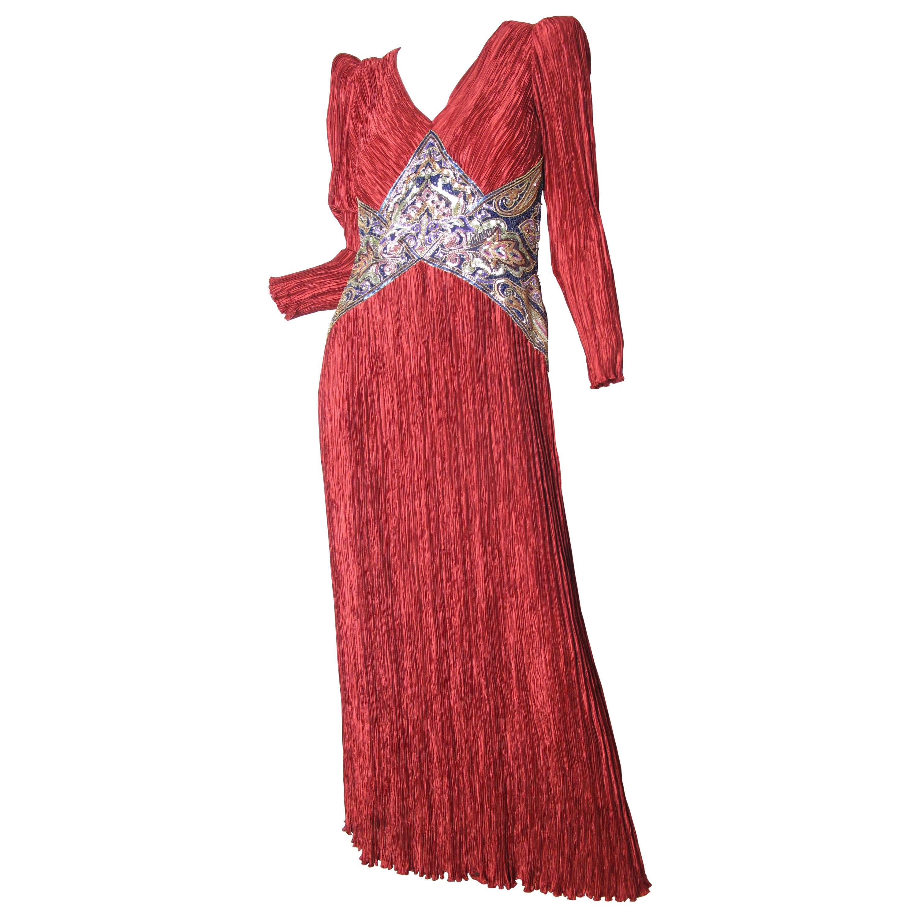 Mary McFadden Silk Gown with Beading and Sequins