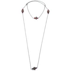 1920s Bronze and Red Glass Bead Chain Necklace