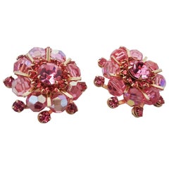 Retro 1950s Pink Weiss Crystal Earrings