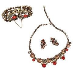 1950s Regency Amber & Orange Rhinestone Set with Earrings, Bracelet and Necklace 7