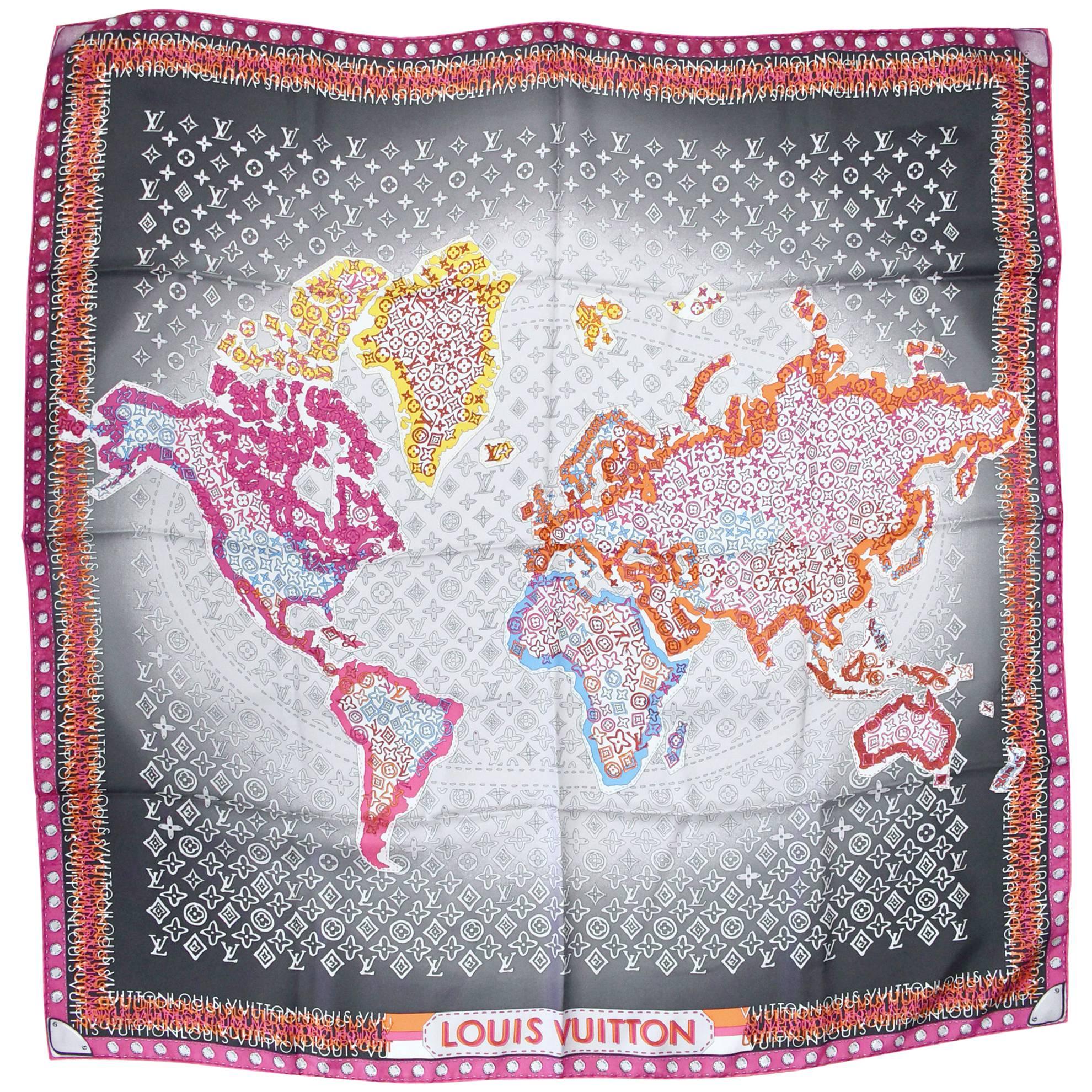 Louis Vuitton ‘Monogram Map’ Print Square Silk Scarf