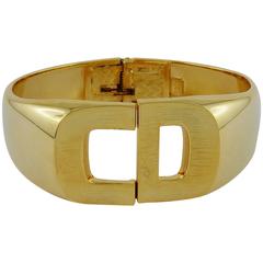 Christian Dior 1972 Gold Toned Signature Clamper Bracelet