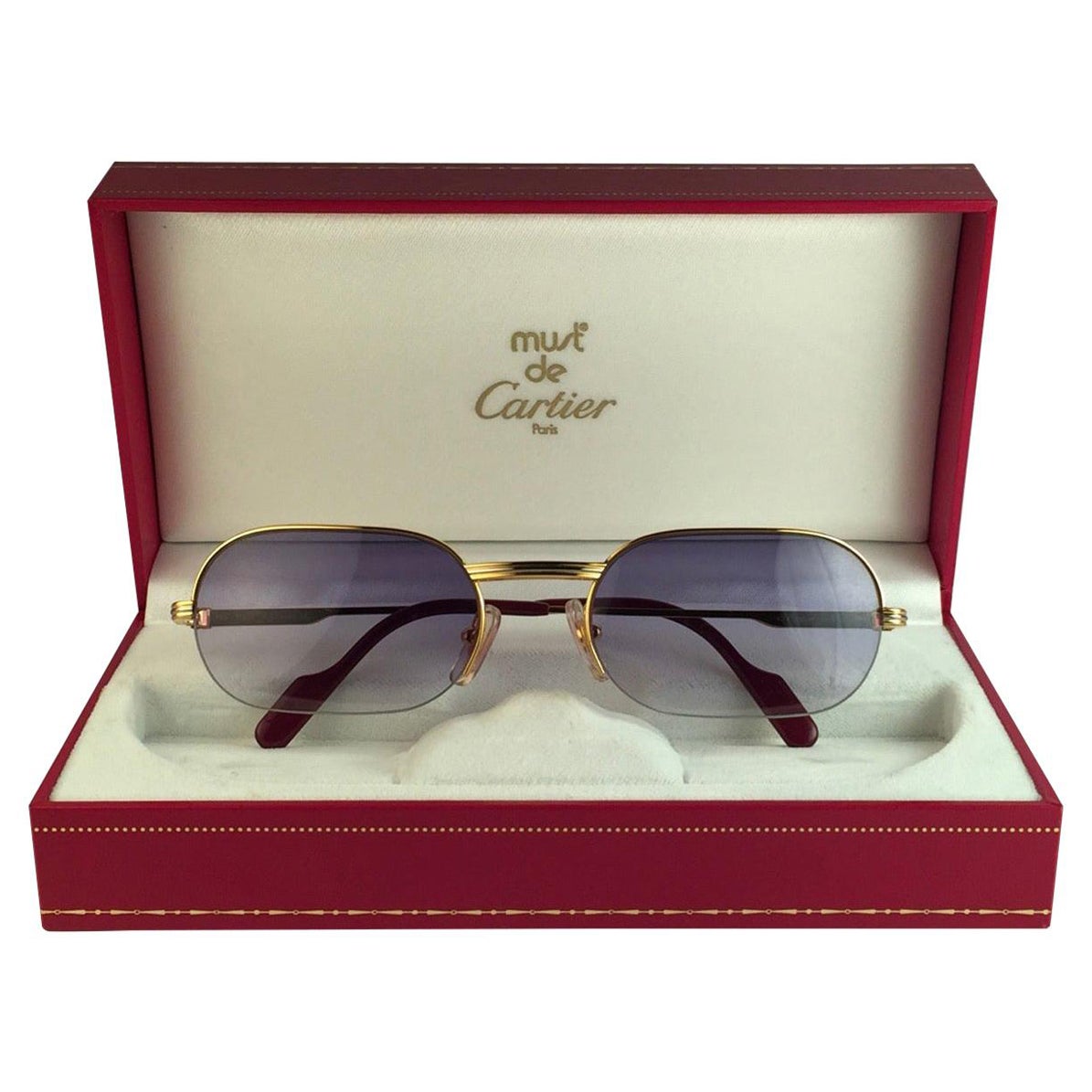 New Cartier Ascot Vendome Gold 55mm Half Frame Sunglasses Elton John France For Sale