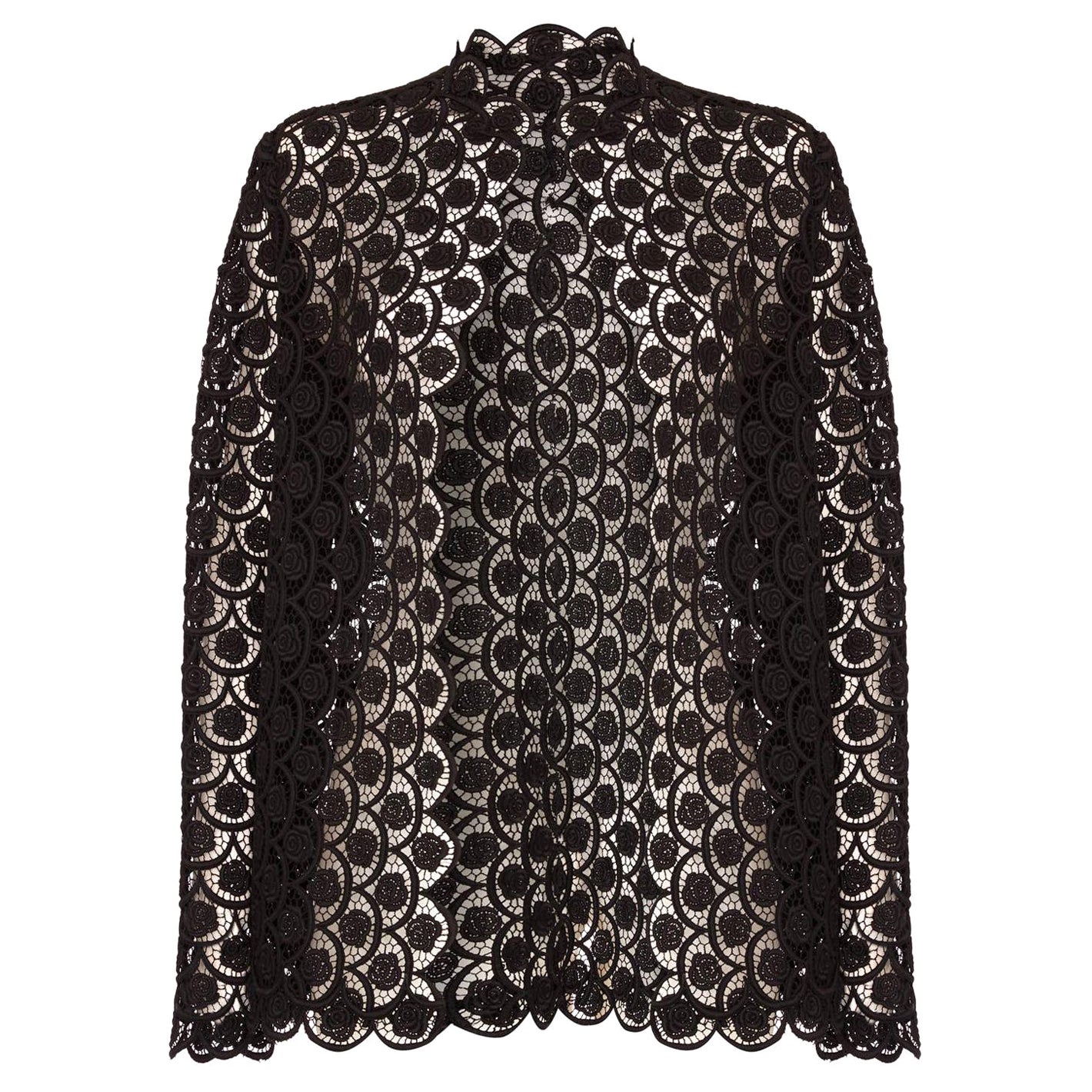 1960s Black Lace Scalloped Jacket With Rose Design For Sale