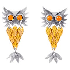 Original 1970 Articulated Owl Clip Earrings