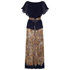 Maxi gonna in cotone plissettato e top floreale anni '70 Elissa