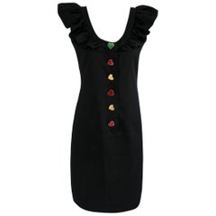 Vintage Yves Saint Laurent Heart Buttons Ruffled Collar Sleeveless Shift Dress