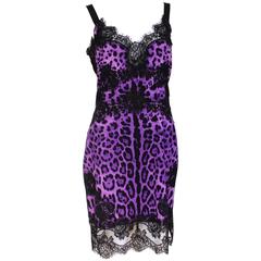 Dolce & Gabbana Black Lace Purple Leopard Print Dress 44 uk 12 