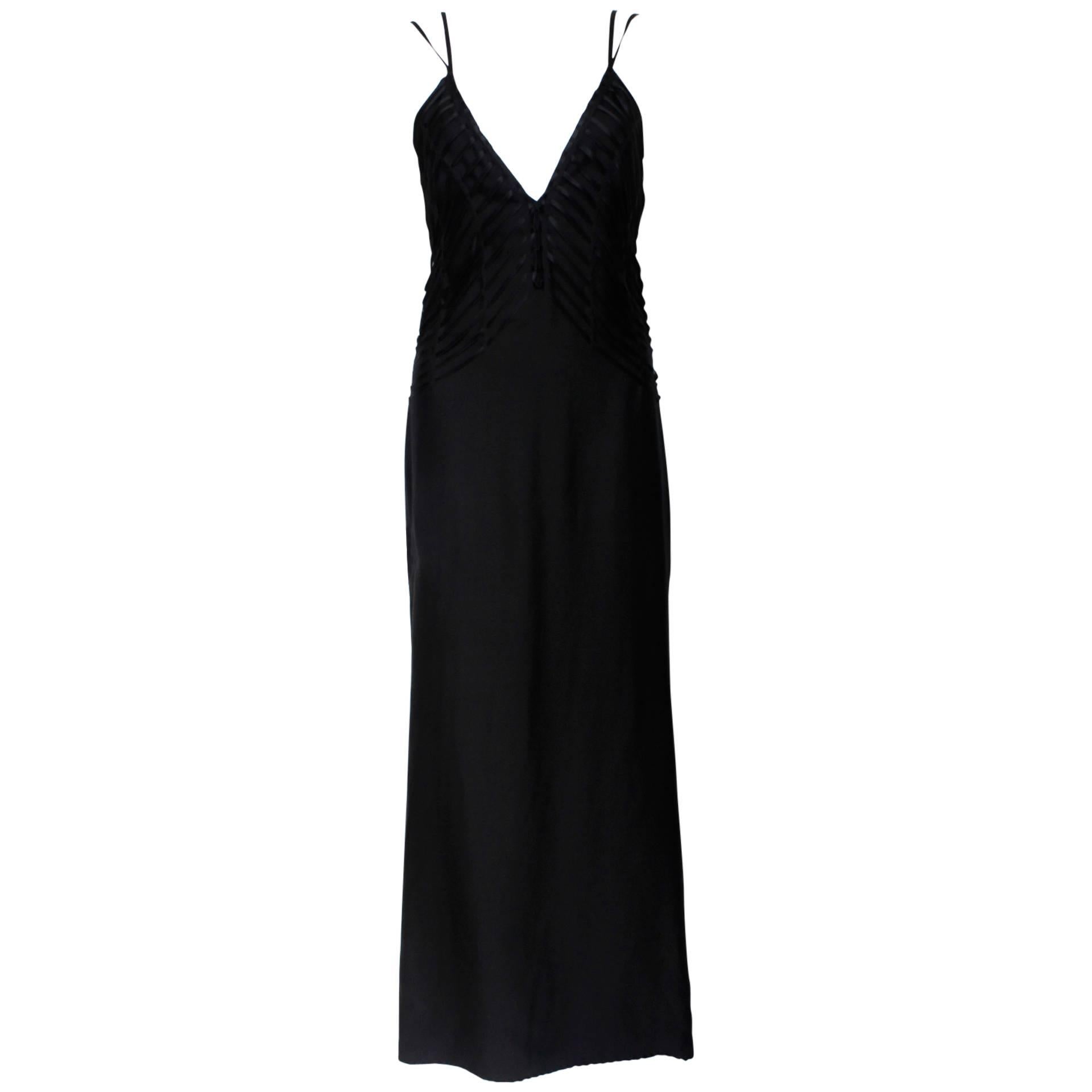 Gucci Tom Ford Black Backless Ribbon Silk Maxi Dress Gown 42 uk 10  For Sale