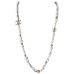 Chanel Pearl Marble Necklace 2016 - New - White Gold Bead CC Charm Chain 16A