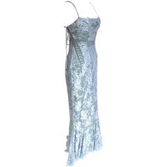 Dolce & Gabbana Blue Lace Corset Bodice Gown Dress 42 uk 10  