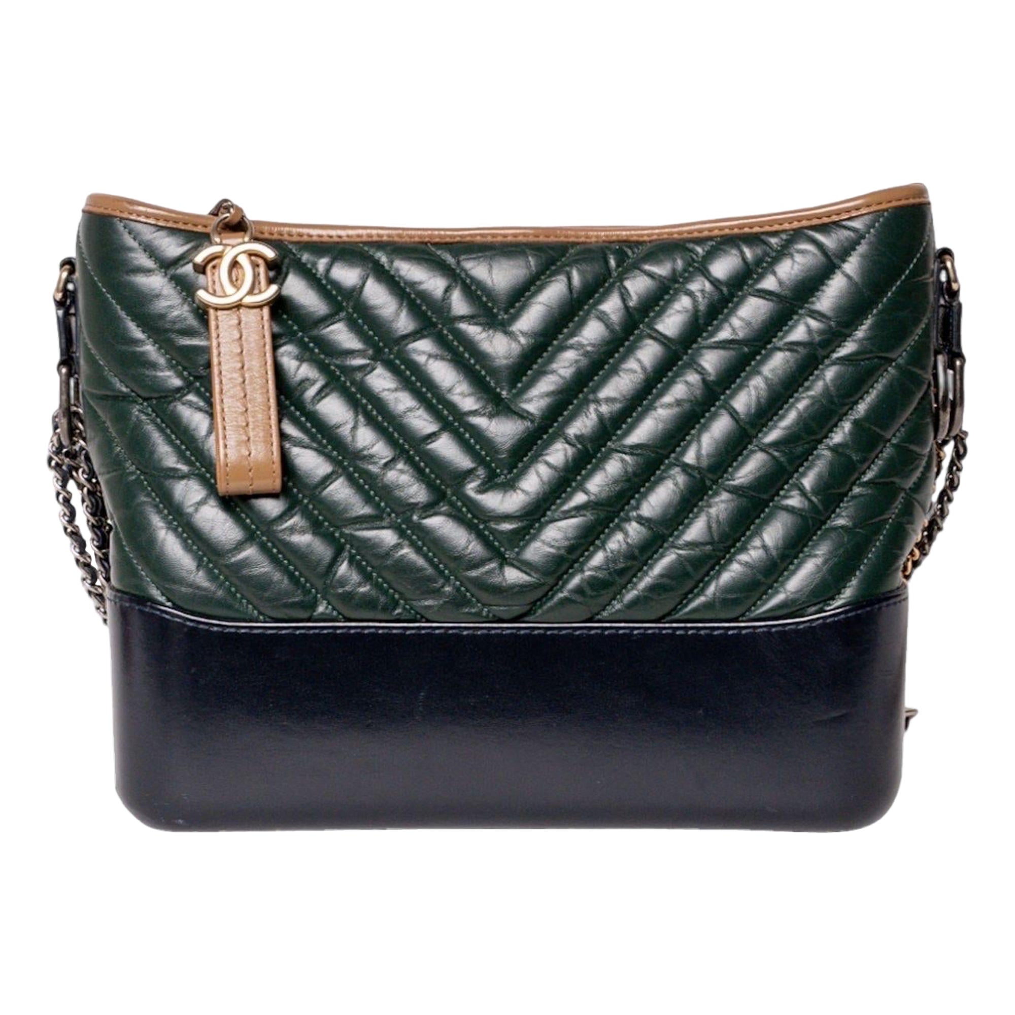 Borsa a spalla Chanel Gabrielle Medium Tricolor Verde en vente