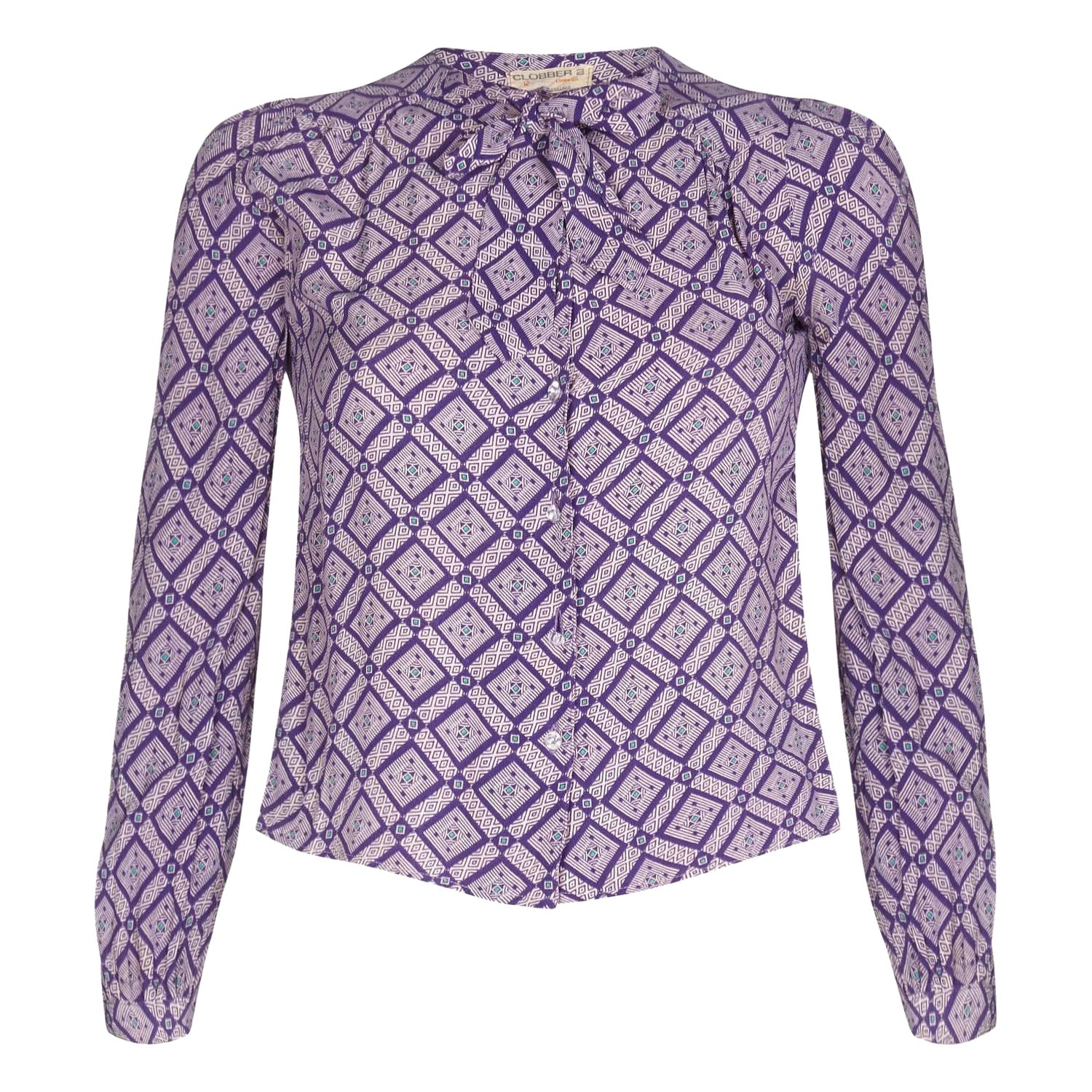 Geometrische lila Bluse von Jeff Banks aus den 1970er Jahren im Angebot