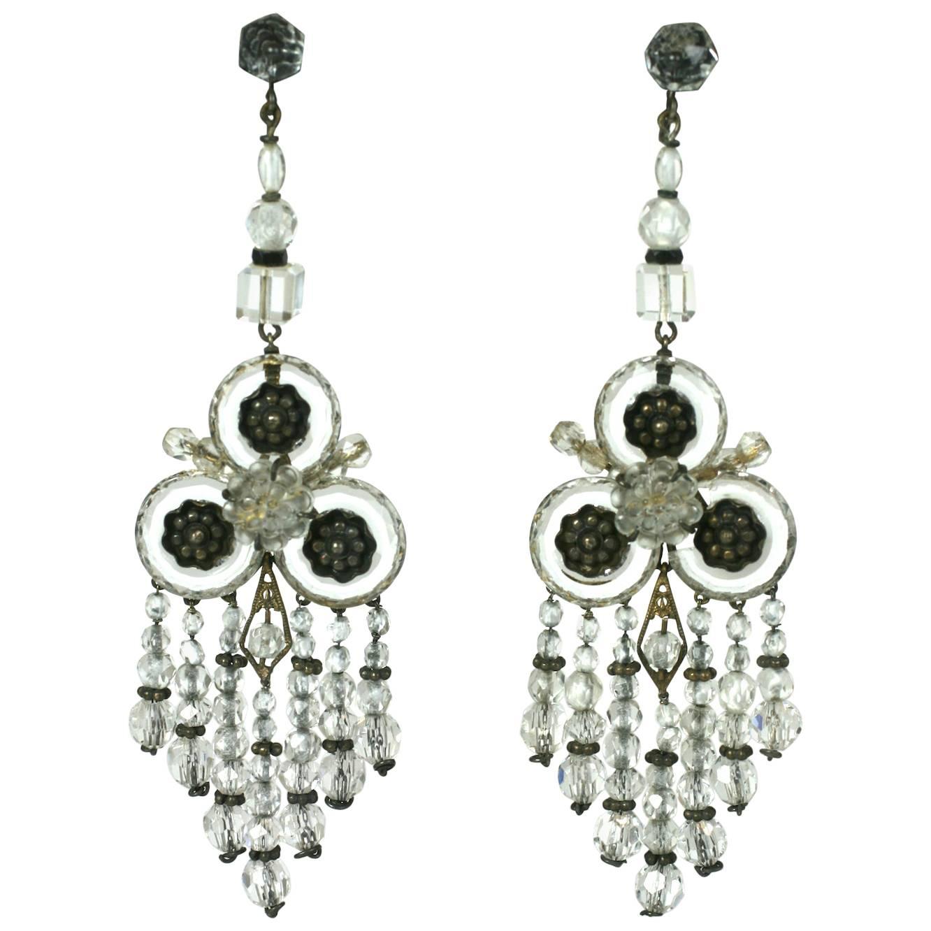 Wonderful Chinese Art Deco Rock Crystal Fringe Earrings For Sale
