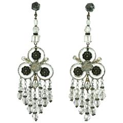 Antique Wonderful Chinese Art Deco Rock Crystal Fringe Earrings