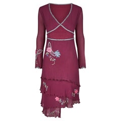 Y2K Silk Crepe and Wool Embroidered Boho Dress