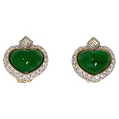 Vintage 1990s Glass Heart & Gold Plated Crystal Earrings