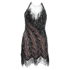 Bob Mackie pour Gatsby Robe vintage ouverte dans le dos, perlée, taille 6 et 12, années 80