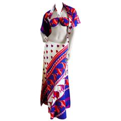 Domitilla Beach 3pc Ensemble Scarf, Bandeau, Maxi Skirt Tropical Fish 60s New 8 4